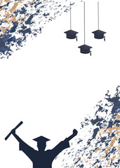 Happy graduate student with graduating caps and diploma or certificates. Graduation event. Vector illustration. Vector educational template.