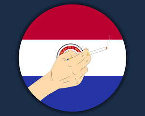 Holding a cigarette with Paraguay flag, smoking and addiction idea