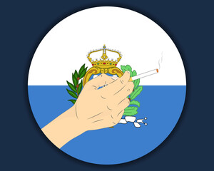 Holding a cigarette with San Marino flag, smoking and addiction idea