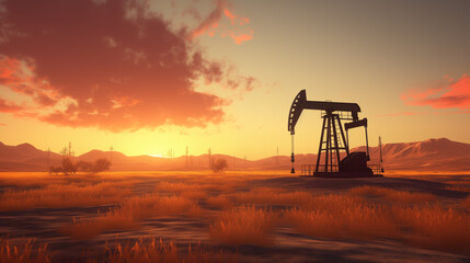 Silhouette of Drilling Platform with Sunset.