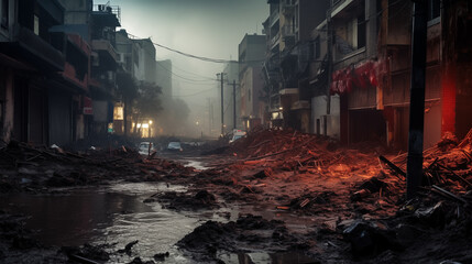 Natural Disaster, Flash Flood in the City. - obrazy, fototapety, plakaty