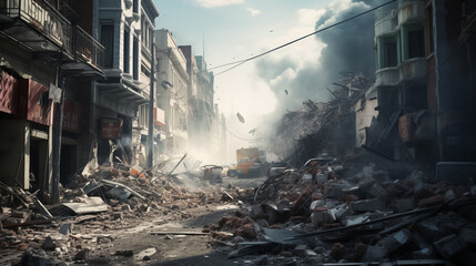 Natural Disaster, Earthquake in the City. - obrazy, fototapety, plakaty