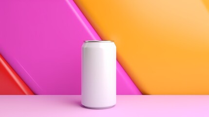 White empty soda floating can on the colorful abstract background
