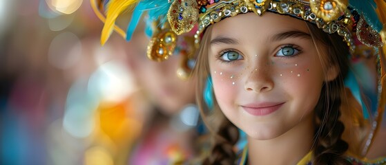 Children in Mardi Gras costumes enjoying the festive atmosphere. Concept Mardi Gras, Children,...