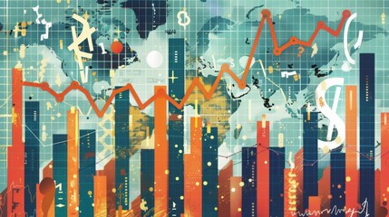 Stock illustration of a business chart with up and down arrows showing growth and loss. - obrazy, fototapety, plakaty