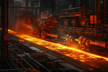 Fiery Steel Rolling Mill - obrazy, fototapety, plakaty