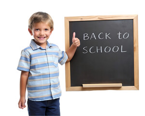little boy with empty pointing lifted up hand,