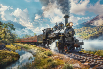 Obraz premium Classic Train by the Lake