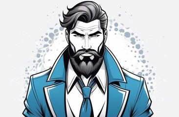 Stylized portrait of a man with a beard and suit