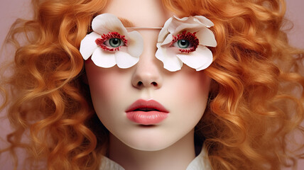 Obraz premium Creative portrait of a young woman in glasses