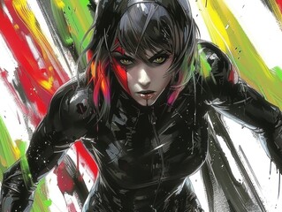 Determined superheroine ready to leap into battle