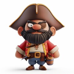 Cute one-eyed pirate, 3d illustration, cartoon style.