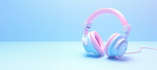 Realistic pink headphones in pink background. 3d illustration of musical concept