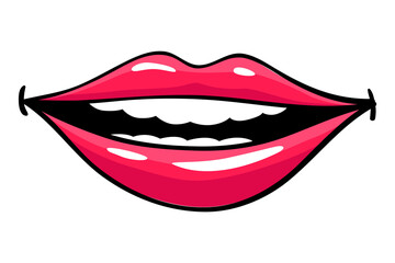 Fototapeta premium Red lips female. Woman expressed emotion, beauty concept. Modern pop art style, flat design illustration