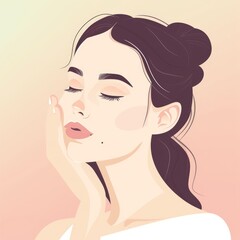 Beautiful cute girl applying cream on her face. Skin Care Concept. Flat illustration