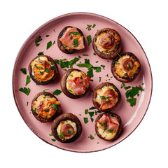 A plate of delicious stuffed mushrooms with cheese and bacon