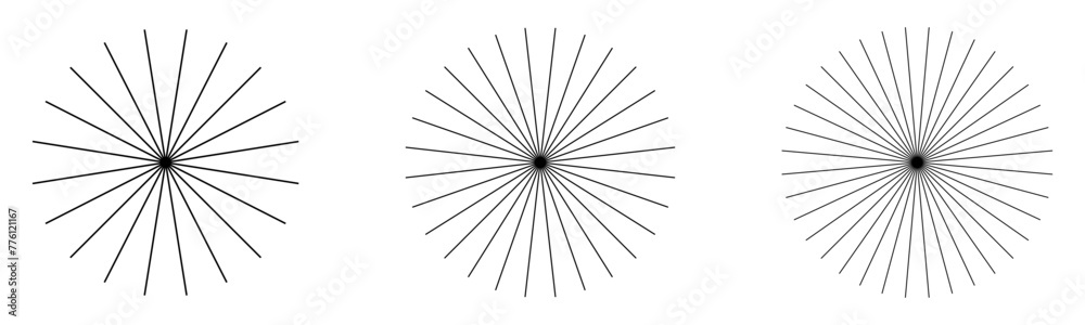 Wall mural radial patterns of thin lines – set of simple starbursts isolated on a transparent background