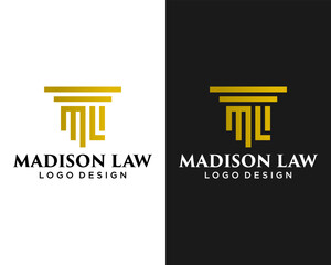 Letter ML monogram pillar of law logo design.