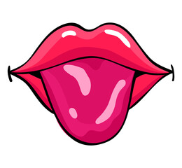 Red lips female. Woman expressed emotion, beauty concept. Modern pop art style, flat design illustration
