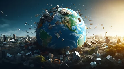 Foto op Canvas Globe on Pile of Plastic Waste © jiejie