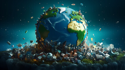 Globe on Pile of Plastic Waste