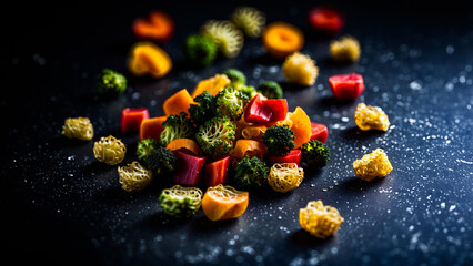Bold and Bright: Freeze-Dried Veggie Delights Take Center Stage Against a  Black Backdrop, Promising Taste and Texture