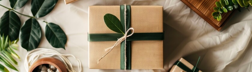Eco-Friendly Wrapped Gift Box with Greenery