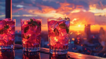 Rooftop sunset toasts with Strawberry Mojitos
