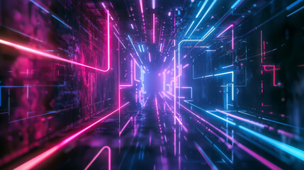 Fototapeta premium Abstract neon lines weaving through a dark void, symbolizing digital connectivity