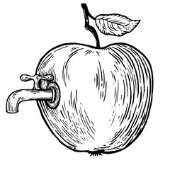 Apple fruit with tap engraving PNG illustration - obrazy, fototapety, plakaty