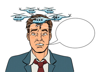 Drunk man with helicopters pop art PNG
