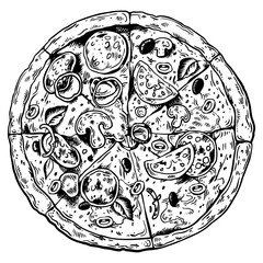 Pizza engraving PNG illustration
