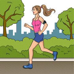 Fototapeta premium Sport girl jogging in park pop art PNG
