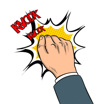 Hand knokning door pop art PNG illustration
