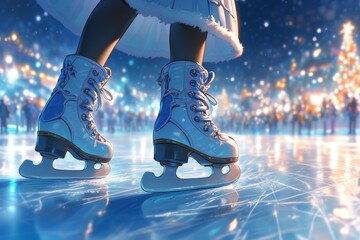 Children ice skating on the indoor ice rink - obrazy, fototapety, plakaty