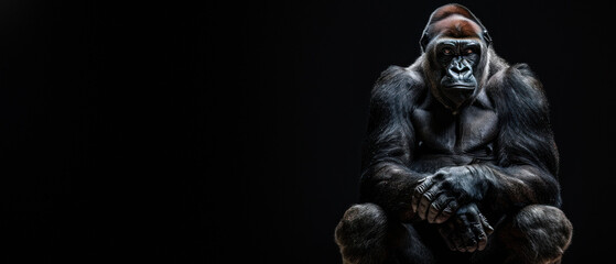 An introspective moment captured with a gorilla's arms crossed, looking away from the camera into the darkness