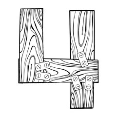 Wooden number 4 engraving PNG illustration