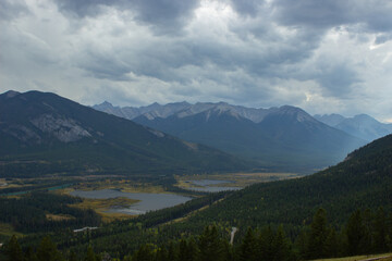 Aerial view of the Vermilion Lakes near Banff, Canada.