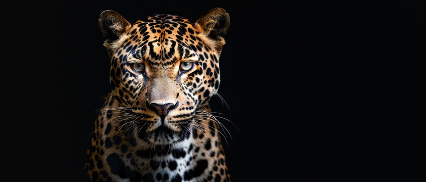 Highlighting the piercing eyes of a Jaguar, this image captures the raw essence of this magnificent animal in a low-light environment