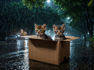 Katzen in einem Karton