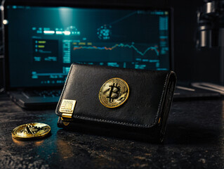 Eine Geldbörse mit einem Bitcoin