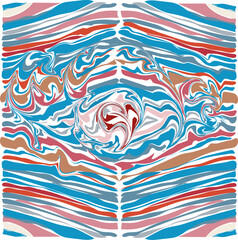 Smooth flowing shapes of pink, red, gray, blue tones form an unusual abstract background.