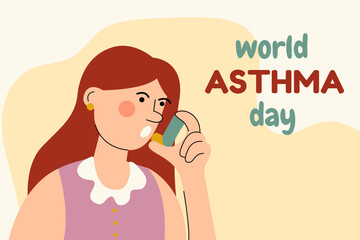 A hand holds an asthma inhaler. World Asthma day. Allergy, asthmatic. Inhalation medicine.