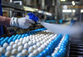 Quality check at a modern egg production plant: a worker inspects fresh eggs