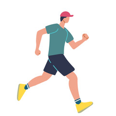 Man running sprinting flat vector illustration isolated on white background. Runner, sportive men cartoon characters.
