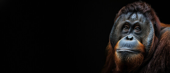 An artful representation of an orangutan with an obscured face, intriguingly blending wildlife...