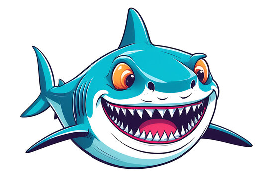 cartoon funny shark with sharp white teeth on a blue background
