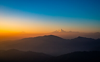 Beautiful Sunset view over the mountain in Nepal.