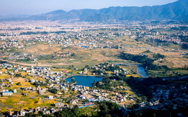 aerial view of Taudah Lake in kathmandu, Nepal.