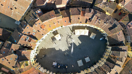 Aerial view of Piazza Anfiteatro in Lucca, Tuscany - Italy - obrazy, fototapety, plakaty